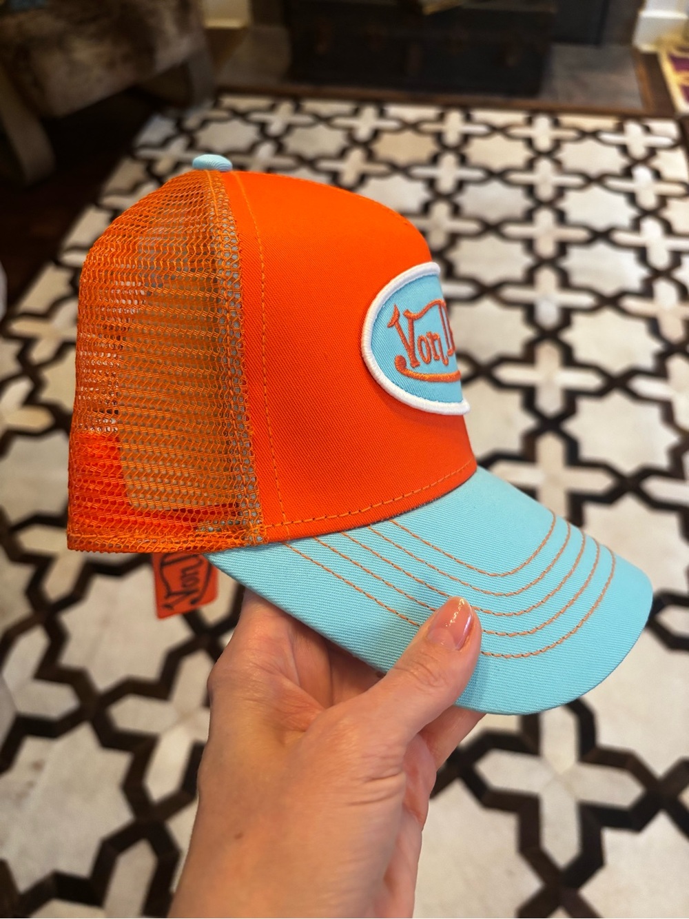 Unisex Von Dutch Orange and Light Blue/Aqua Trucker Hat - Picture 2 of 3